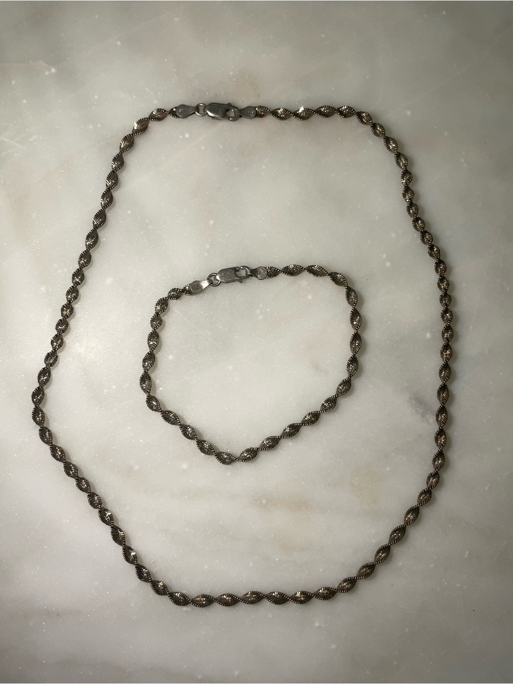 Vintage 925 Italy Two-Tone Gold Vermile Twisted Harringbone Necklace & Bracelet